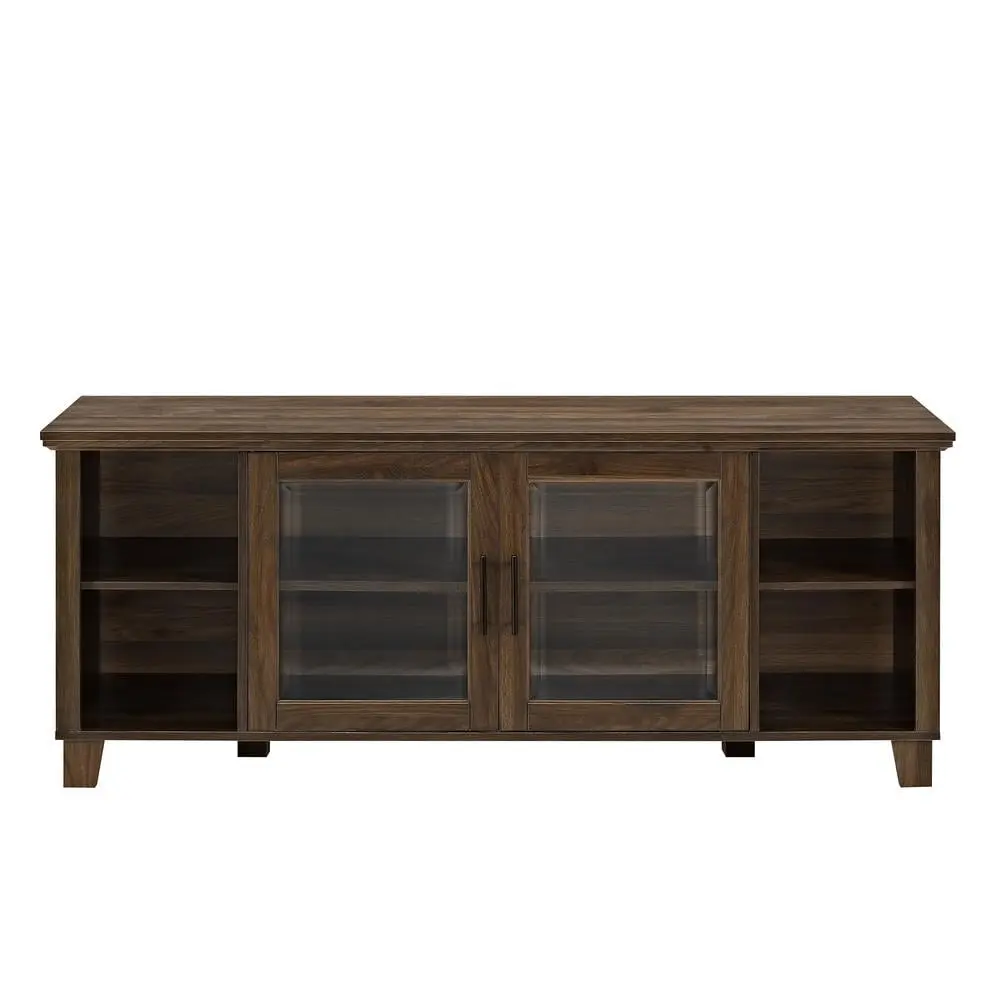 58 Inch TV Stand Middle Glass Doors Dark Walnut Finish Walker Edison