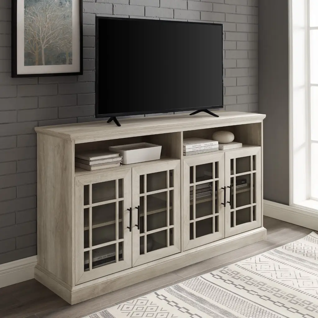 Walker Edison Classic Glass Door TV Stand 65-Inch TVs - White Oak Entertainment Center