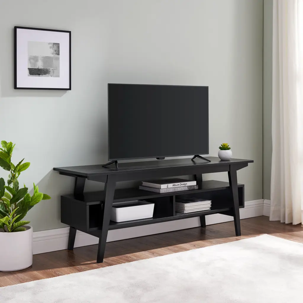 Walker Edison 47 Inch Japandi 2-Cubby Black TV Stand TVs up to 50