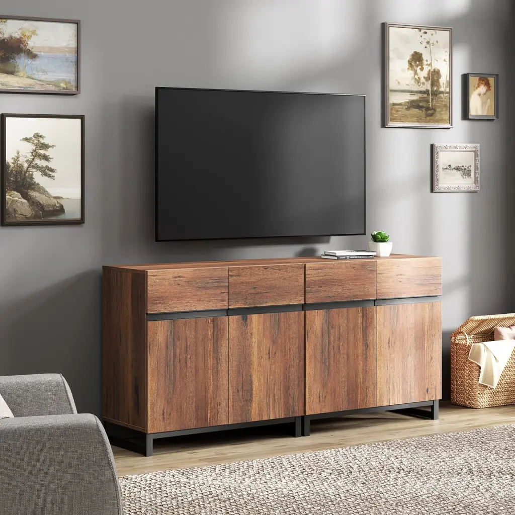 WAMPAT Modern 70 Inch TV Stand Entertainment Center Storage Cabinets Brown