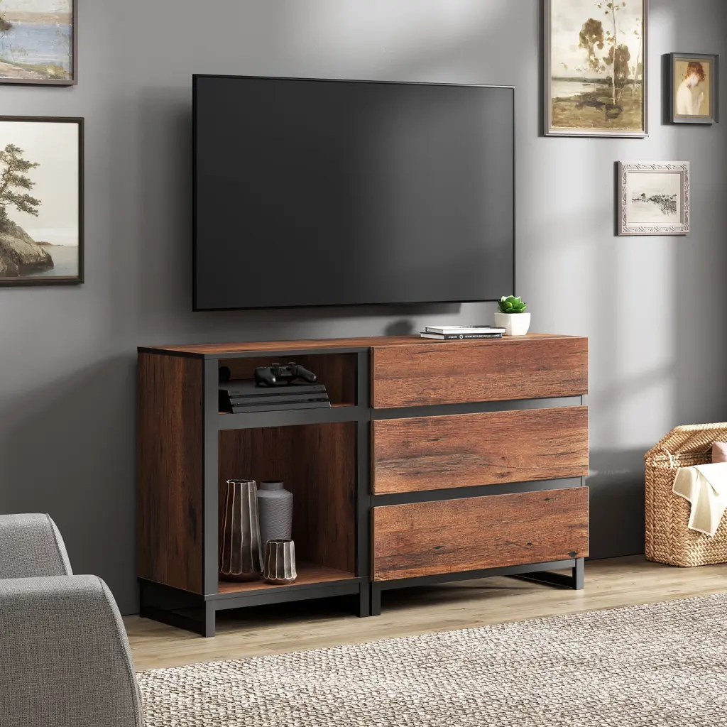 WAMPAT 2 1 Modern TV Stand LED Lights and 3 Drawers 60 Inch TVs