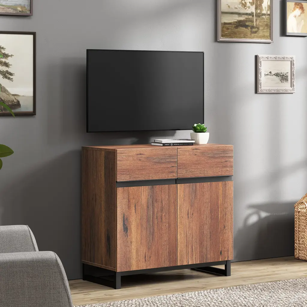 WAMPAT Modern TV Stand TVs up to 40 Inch Storage Cabinets Brown Entertainment Center