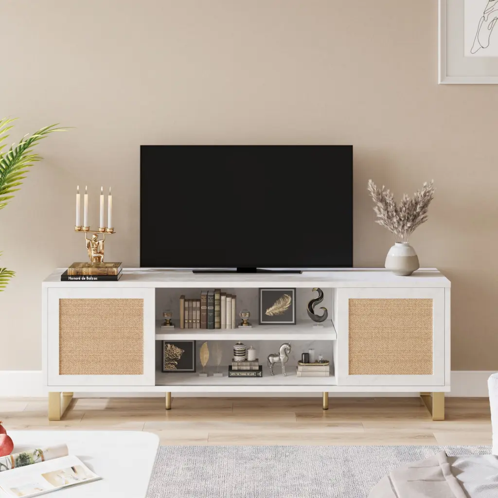 Yiwa Modern White TV Stand 65 Inch TV Entertainment Center Console Table