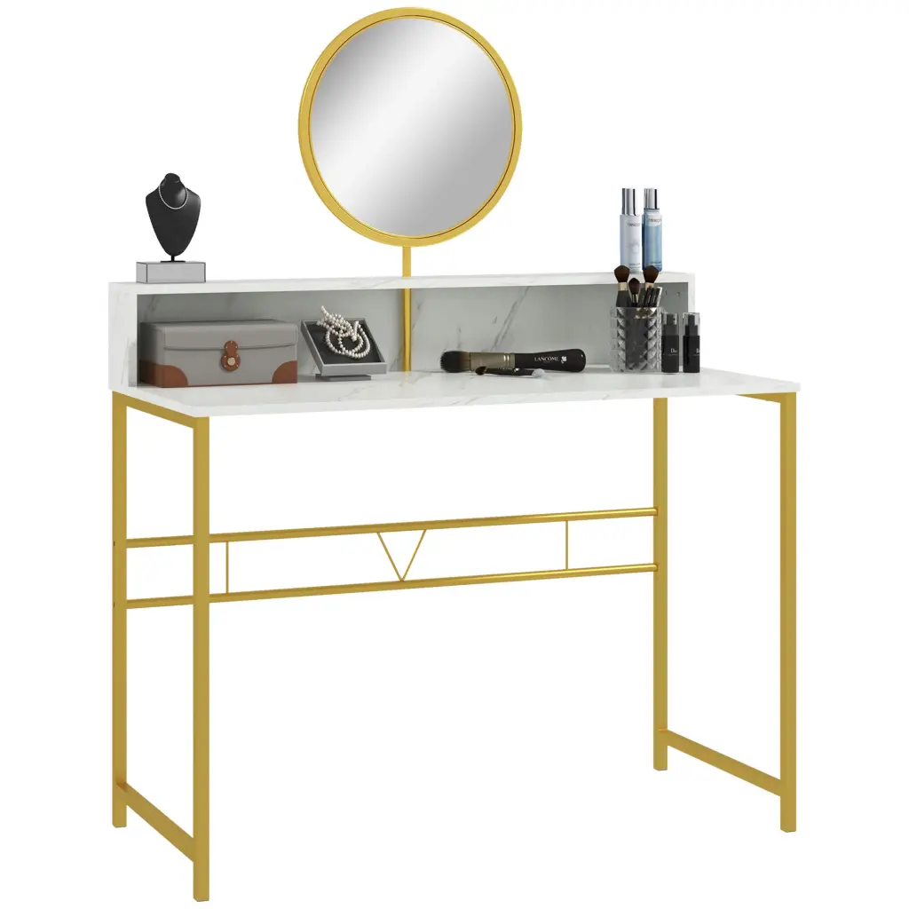 Homcom Modern Vanity Cosmetics Desk Mirror Open Storage Dressing Table aosom business
