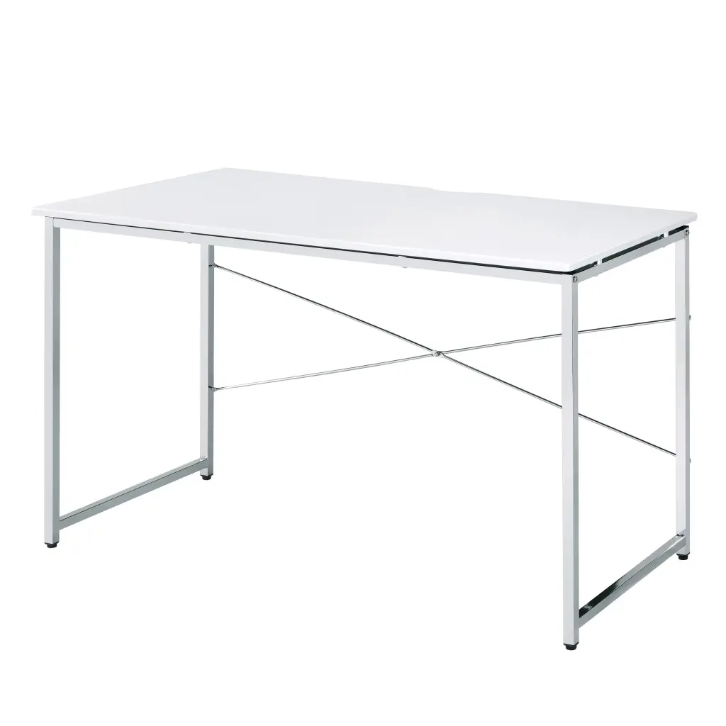 White And Chrome Vanity Desk X Shape Cross Bar White Shiny Metal Bedroom furniture max
