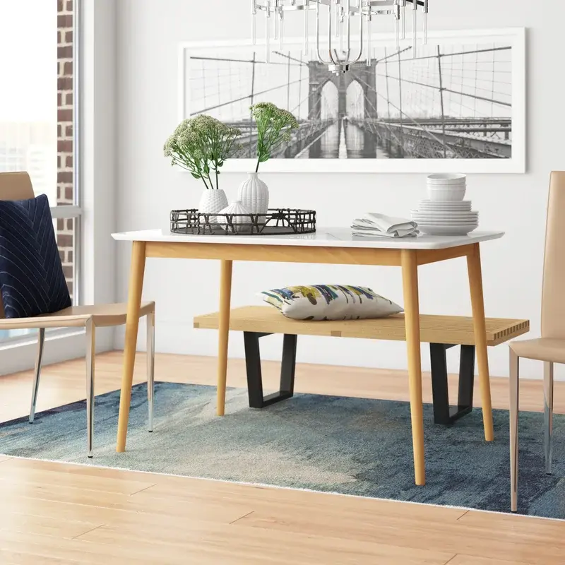 Modern Timber Dining Table White and Metallic Finish b2711