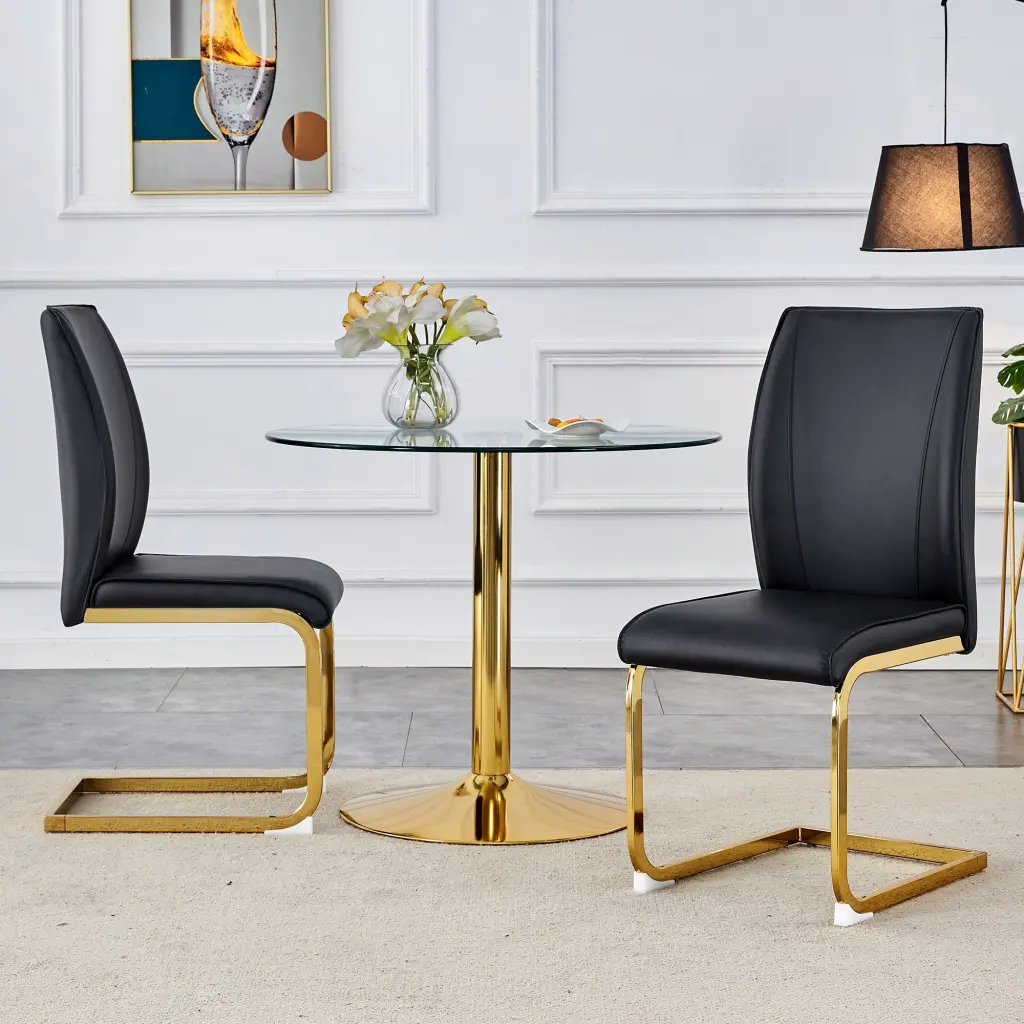 Premium Effortless Arch Chair Set 2 Black PU Fabric High Resilience Dining droom w-1151