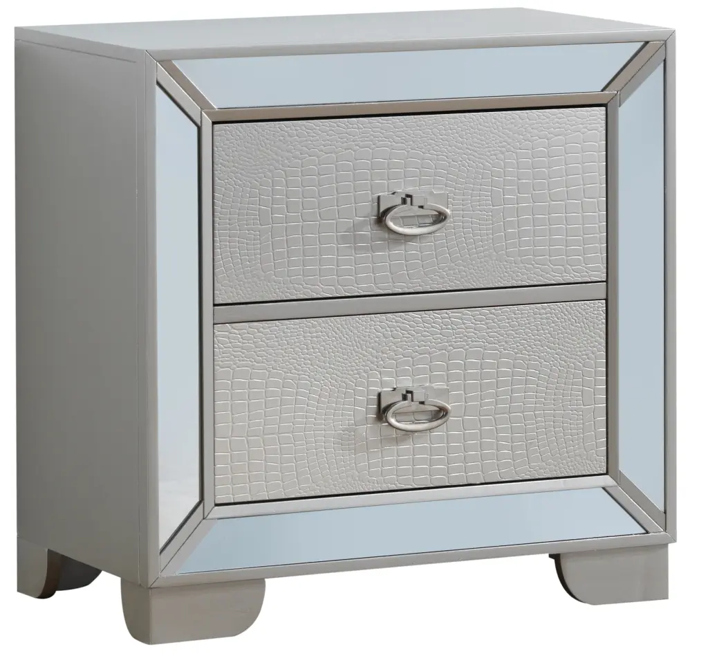Modern Shiny Metal Champagne Bedside Table 2 Drawers glory furniture