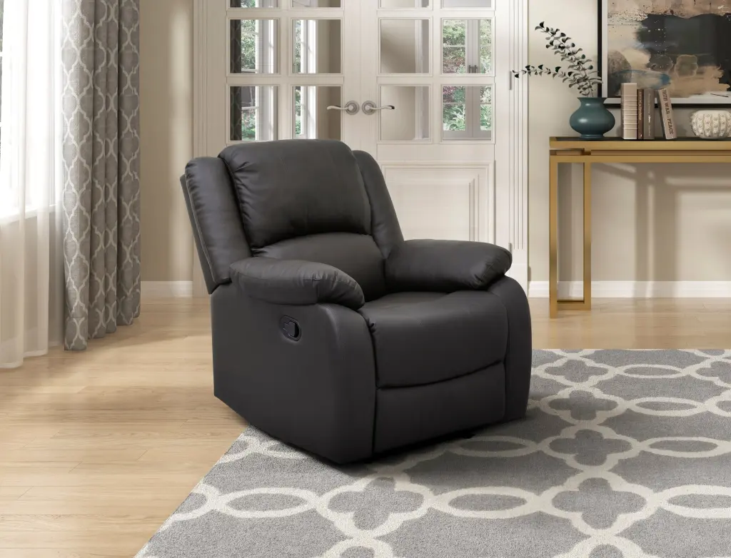 Modern Dark Brown Faux Leather Reclining Chair Pillowtop Arms kanepe