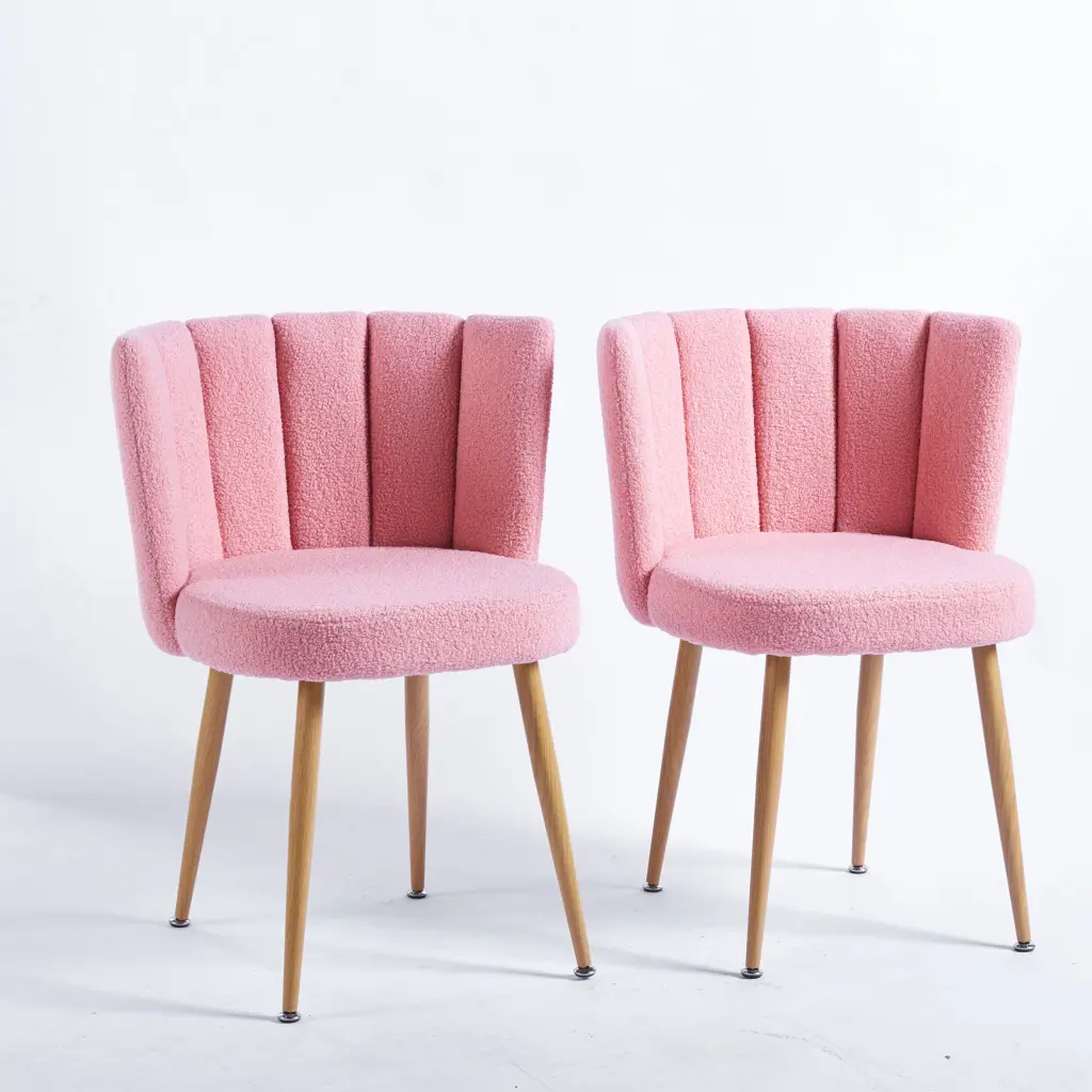 Modern Pink Dining Chair Set 2 Iron Tube Wood Legs rnb