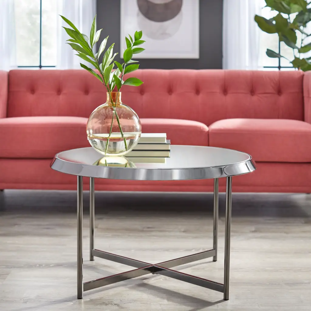 TMS Carly Round Coffee Table Black Nickel Modern Living Room Furniture