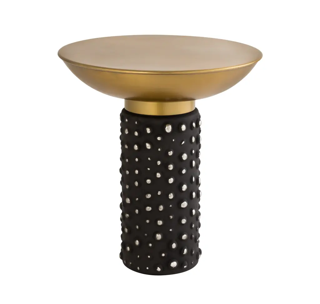 TOV Furniture Blaze Brass Round Side Table Black Glass Pedestal Base