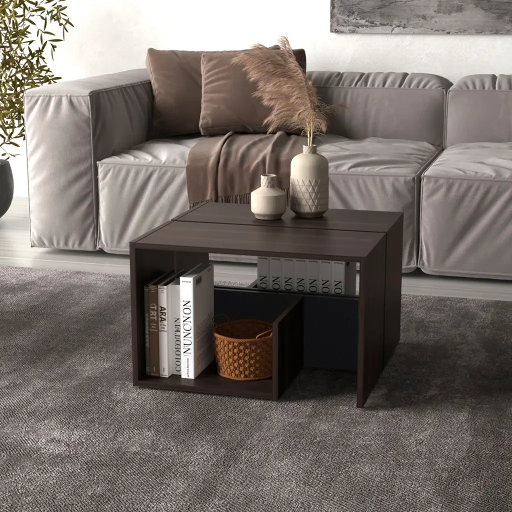 Everet 25 Inch High Coffee Table Dark Oak Desk Top Primary Living Space tuhome