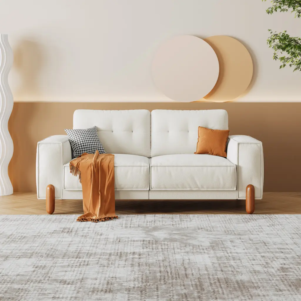 Couches Living Room Modern Teddy Material Upholstered Sofa Tufted Back w2656