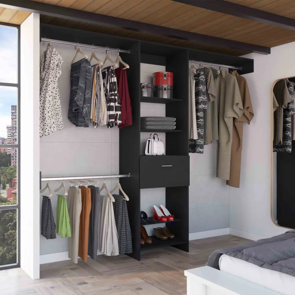 Manchester 250 Closet System Five Shelves One Drawer Three Metal Rods tuhome