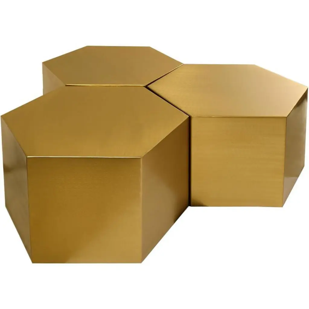 Pemberly Row Modern Brushed Gold 3 Piece Modular Coffee Table Set