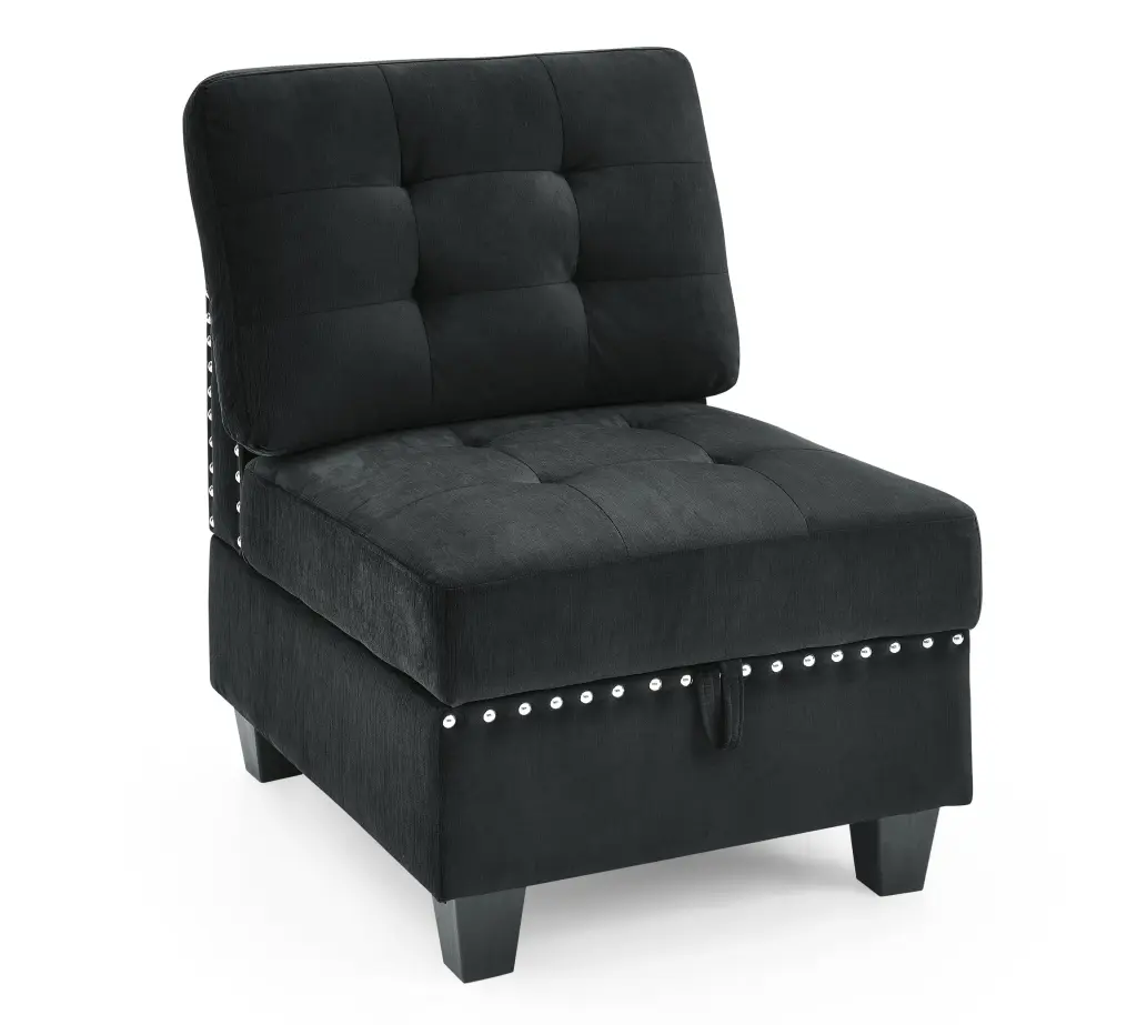 Single Chair Modular Sectional Black Velvet 26.5x31.5x36 Inches chuangyuan smart home