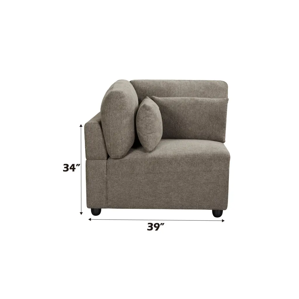 Rylie Modular Left Facing Chair 3 Pillows Brown Linen Upholstery acme onsite store