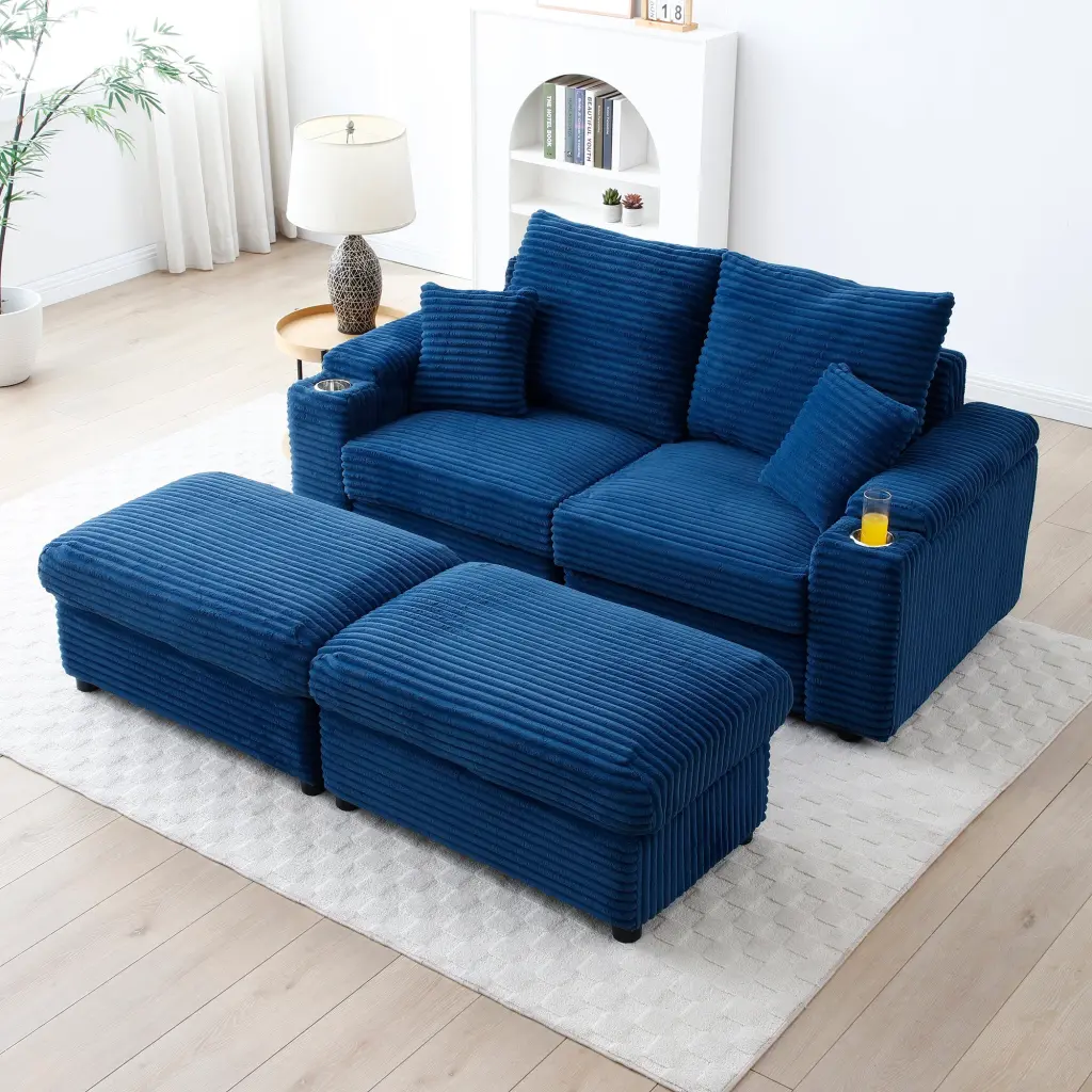 Corduroy Modular Sectional Sofa Loveseat Ottomans Comfortable Living Room Furniture aijiafurniture