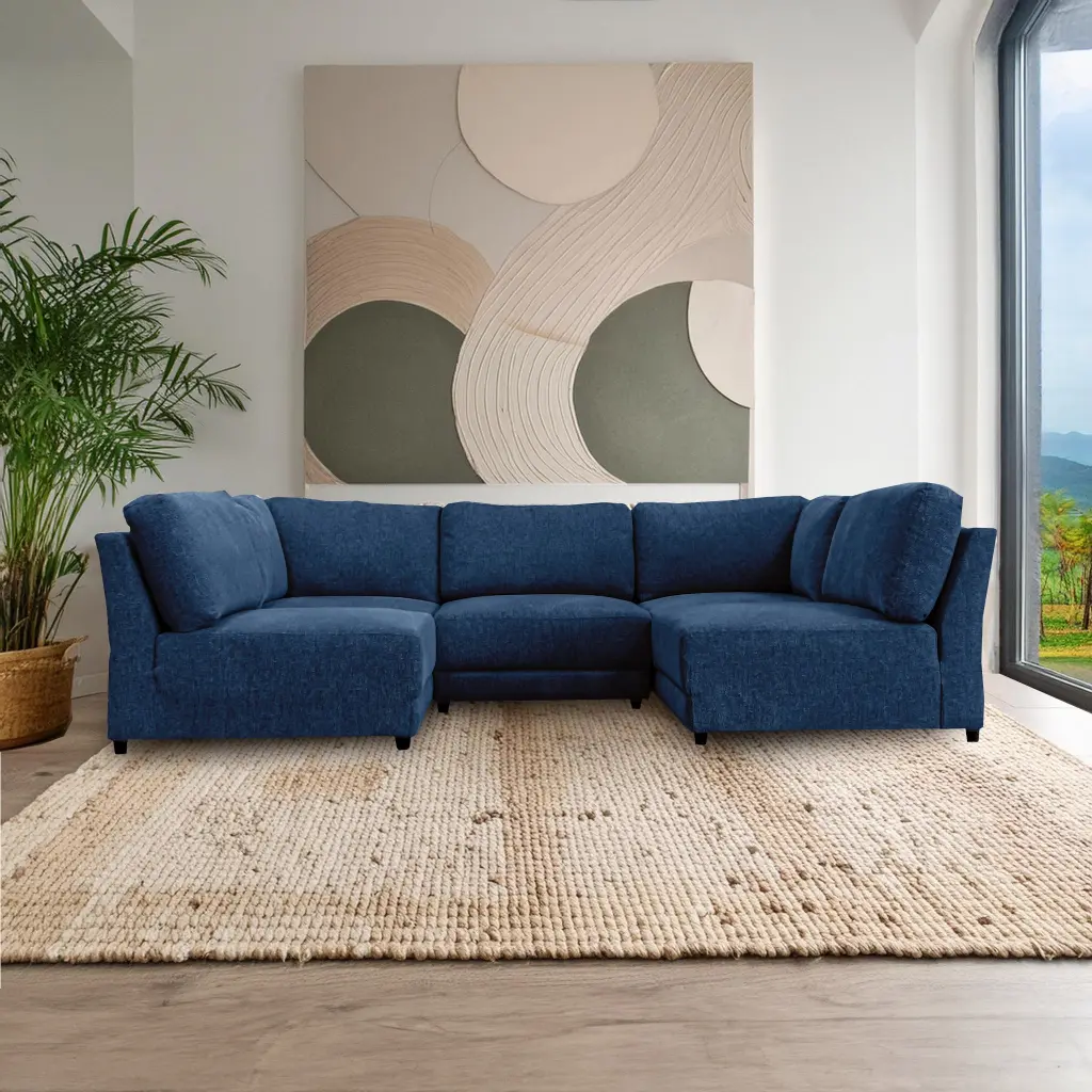 Summit Navy Modular Sectional 5 Seat Configuration Navy Wood Polyester american homestead furniture