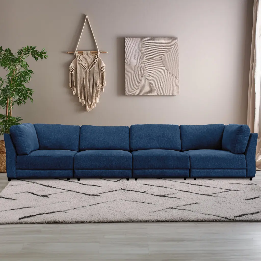 Summit Navy Modular Sectional 4 Seat Configuration Navy Wood Polyester Sofa american homestead furniture