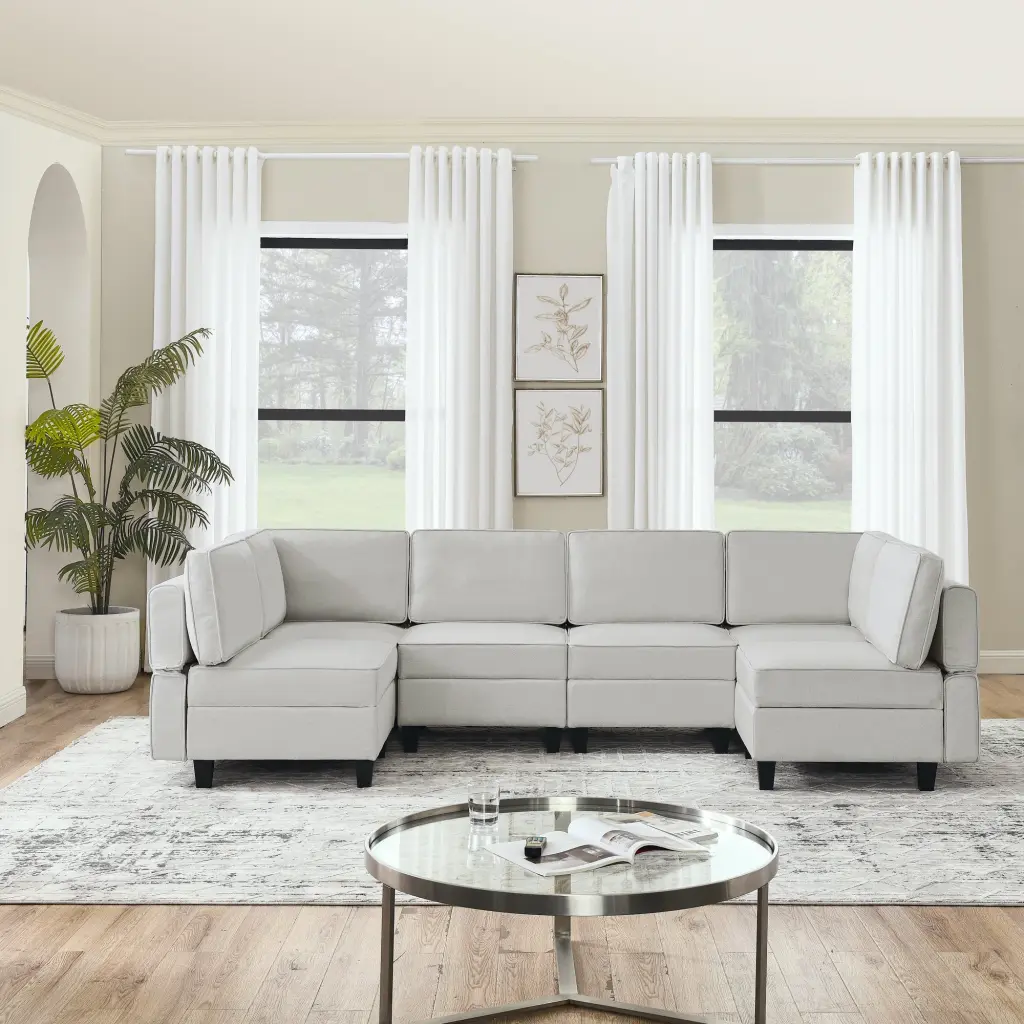 110.2 Inch Linen Modular Sectional Sofa U Influenced Couch Adjustable Configurations angela