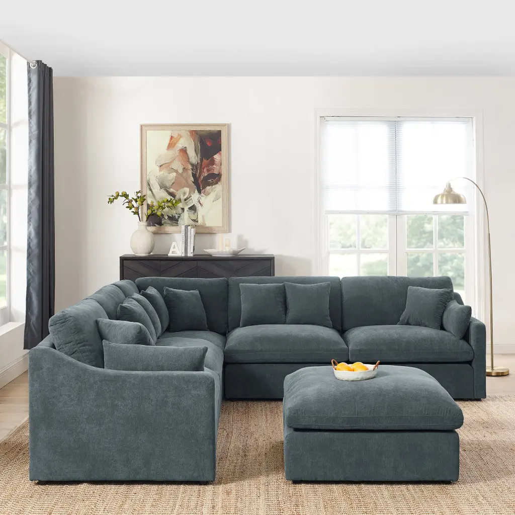 6 Seats Modular L Shaped Sectional Sofa Ottoman 10 Pillows Oversized chuangyuan smart home