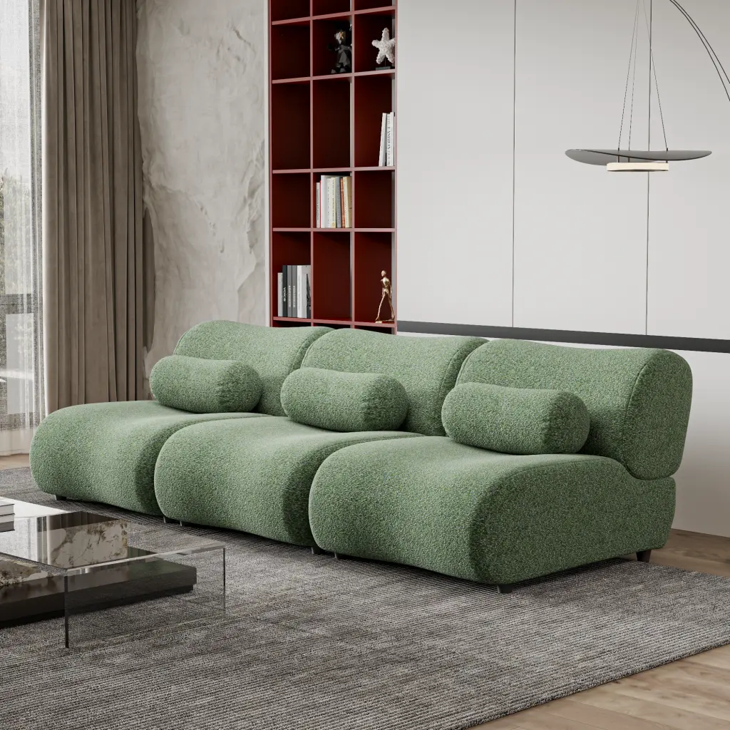 Elegant Green Chenille Fabric Sofa 3 Piece Modular Sectional Comfortable Seating factoryx