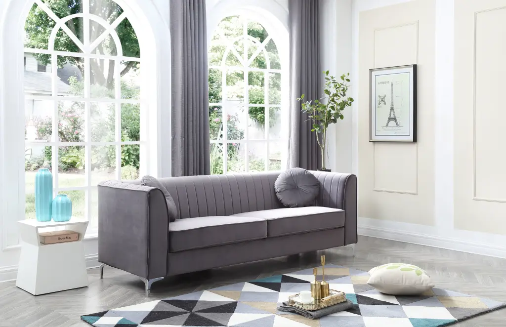 Delray G790A S Sofa 2 Boxes Gray Foam Velvet Modern Sectional glory furniture