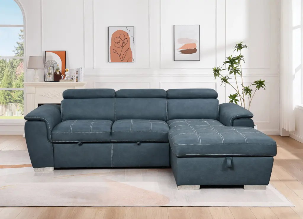 97 Inch Convertible Sectional Sofa Storage Chaise Adjustable Headrest happy home