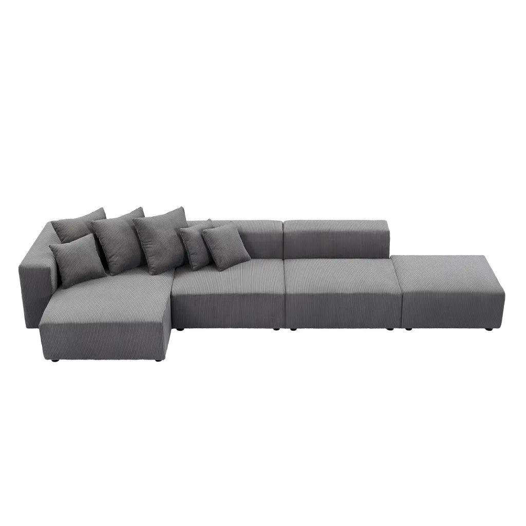 Soft Corduroy Sectional Modular Sofa 4 Piece Set Small L Shaped Chaise justone interior