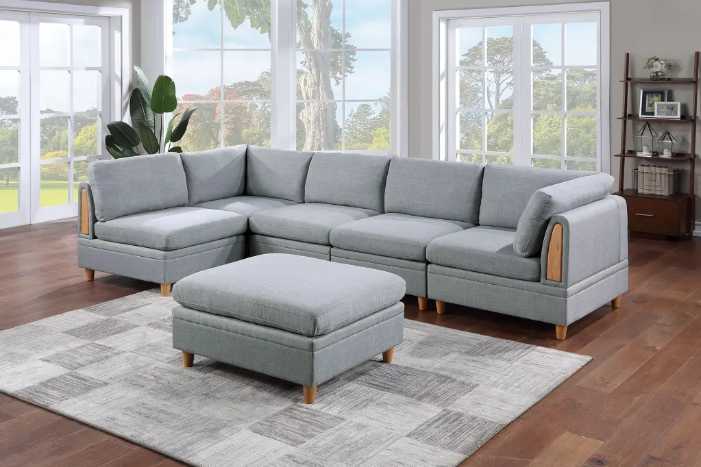 6Pc Modular Sectional Sofa Set Light Grey Dorris Fabric Living Room Home Decor kanepe