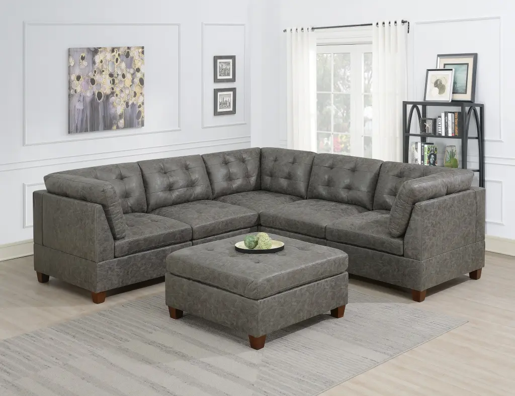 Antique Grey Modular Sectional 6Pc Set Tufted Fabric Living Room Sofa kanepe
