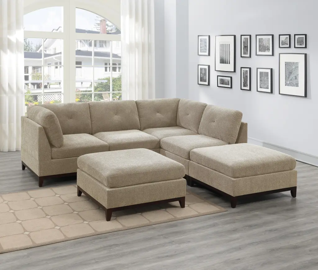 Camel Chenille Modular Sectional 6Pc Set Living Room kanepe