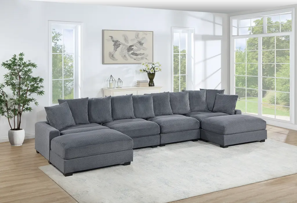 Contemporary Dark Gray 6Pc Modular Sectional Set Corduroy Couch Living Room kanepe