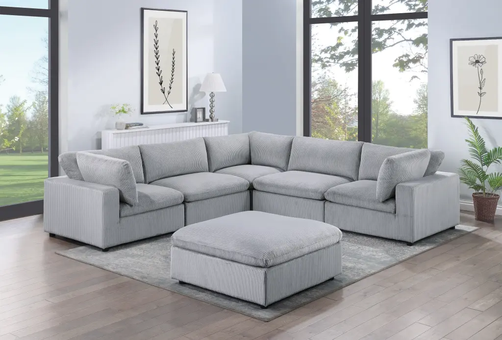 Dark Gray 6-Piece Modular Sectional Set Corduroy Upholstery Comfortable Seating kanepe