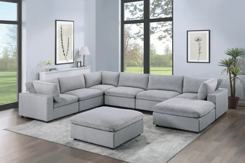Dark Gray 8-Piece Modular Sectional Set Corduroy Upholstery Large Spaces kanepe
