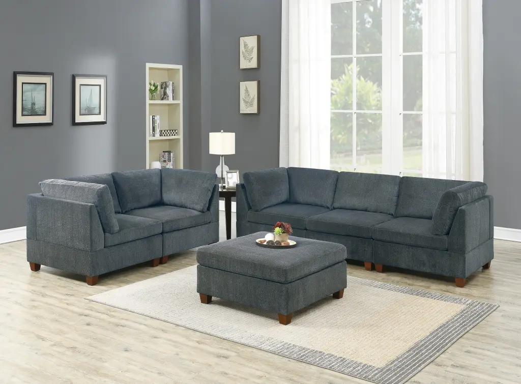 Living Room Furniture Grey Chenille Modular Sofa Set 6Pc Set Sofa Loveseat Sectional kanepe