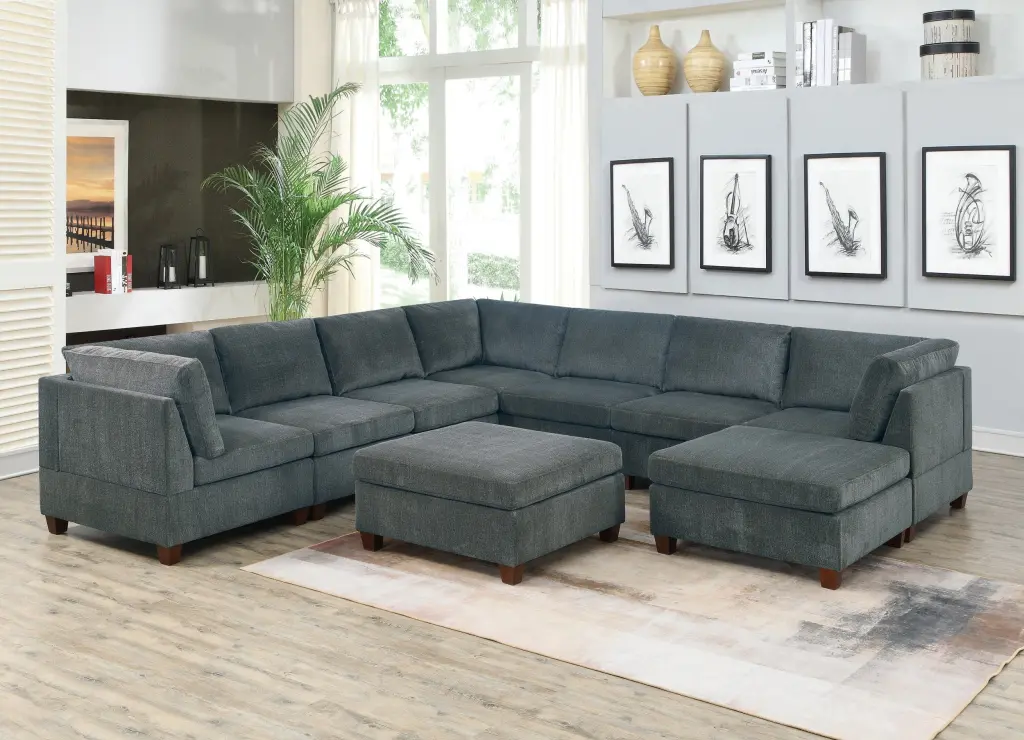 Living Room Home Decor Grey Chenille Modular Sectional 9Pc Set Large Family Sofa kanepe