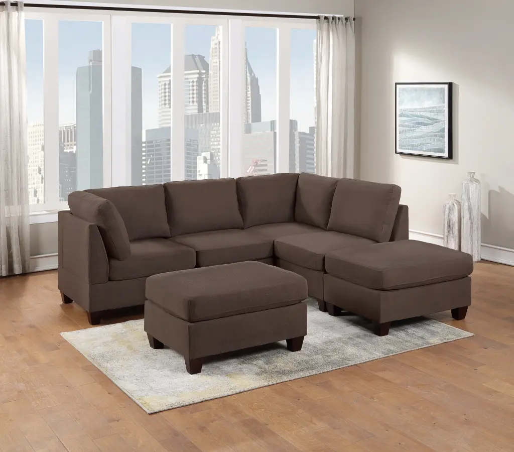 Modular Sectional 6Pc Set Living Room L Shaped Black Coffee Fabric Sofa kanepe