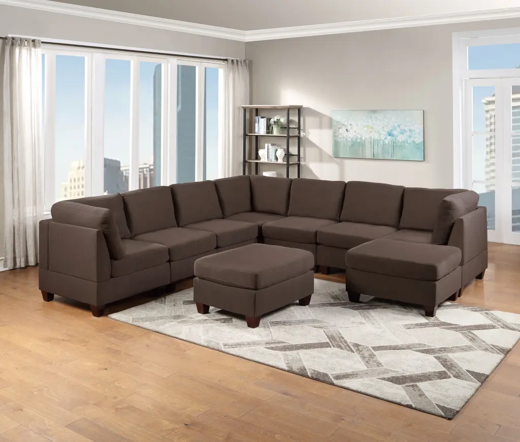 Modular Sectional 9Pc Set Living Room Corner Sectional Couch Chenille Beige kanepe