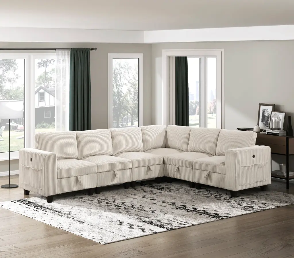6 Piece Modular Sectional Storage Seats Side Pockets Charging Ports kanepe