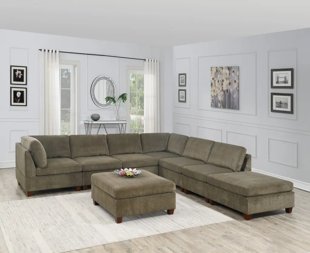 Tan Chenille Modular Sectional 8Pc Set L Section Living Room Home Decor kanepe