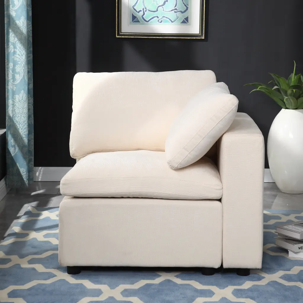 Modular Sectional Sofa Set Right Facing Armchair Chenille Beige Living Room meiting furniture