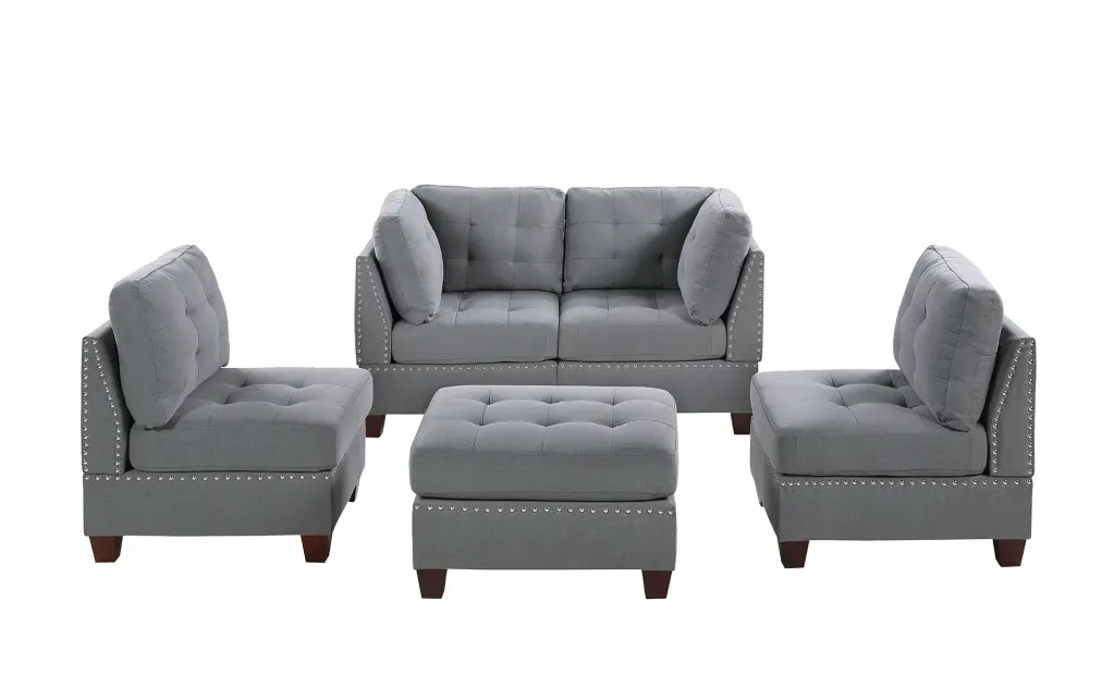 Modular 5 Piece Sectional Sofa Set Gray Fabric poundex
