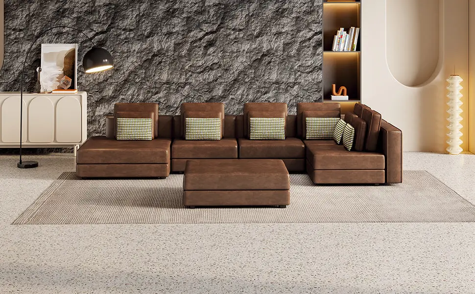 112.7 Inch Modular Sectional Sofa Chaise Lounge Movable Ottoman Living Room rnb