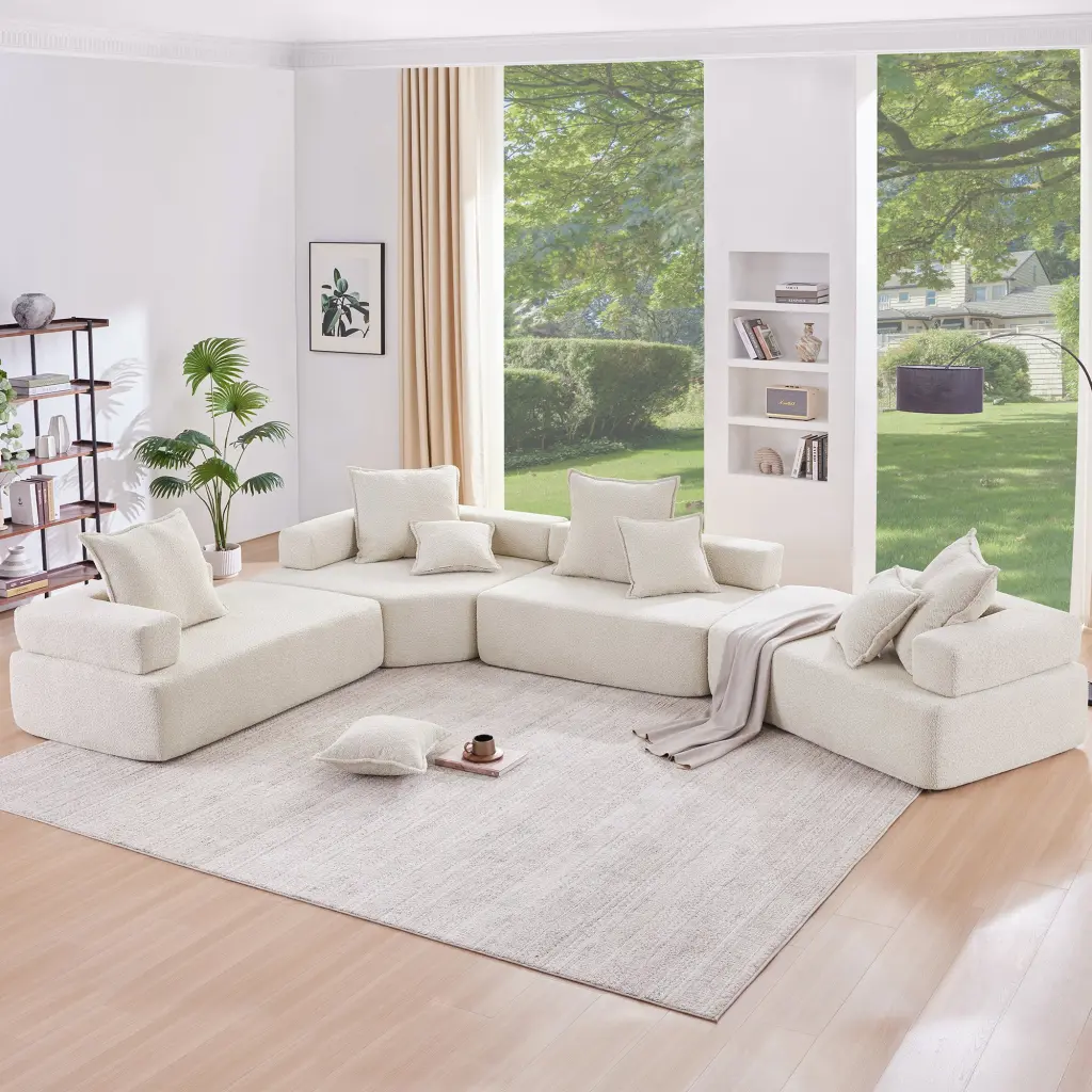 156 Inch Oversized Modular U-Shaped Sectional Sofa Premium Boucle Fabric rnb