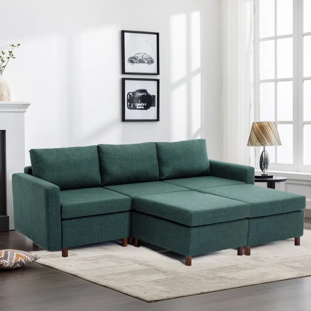 3 Seat Module Sectional Sofa Couch 2 Ottomans Living Room rnb
