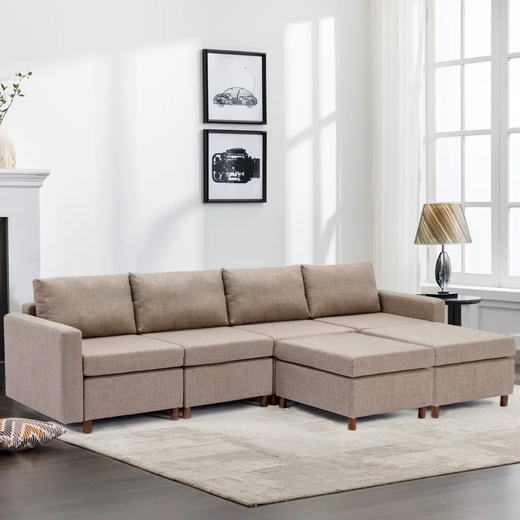 4 Seat Module Sectional Sofa Couch 2 Ottomans Living Room rnb