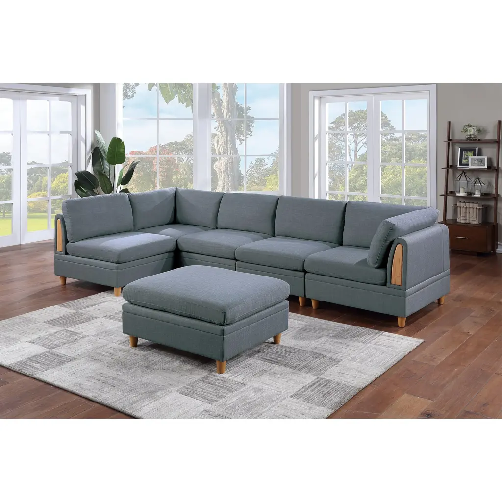 6 Piece Fabric Modular Sectional Set Ottoman Steel Dark Gray simple relax
